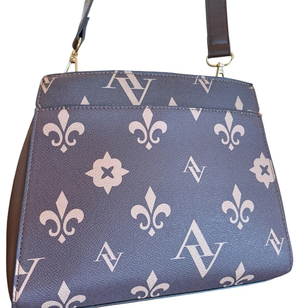 Adrienne Vittadini Crossbody Fleur-de-lis Adjustable Strap Brown Bone NEW‎ $190